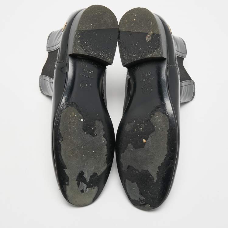 Pre Owned Chanel Black Patent Leather CC Chelsea Boots Size 39.5