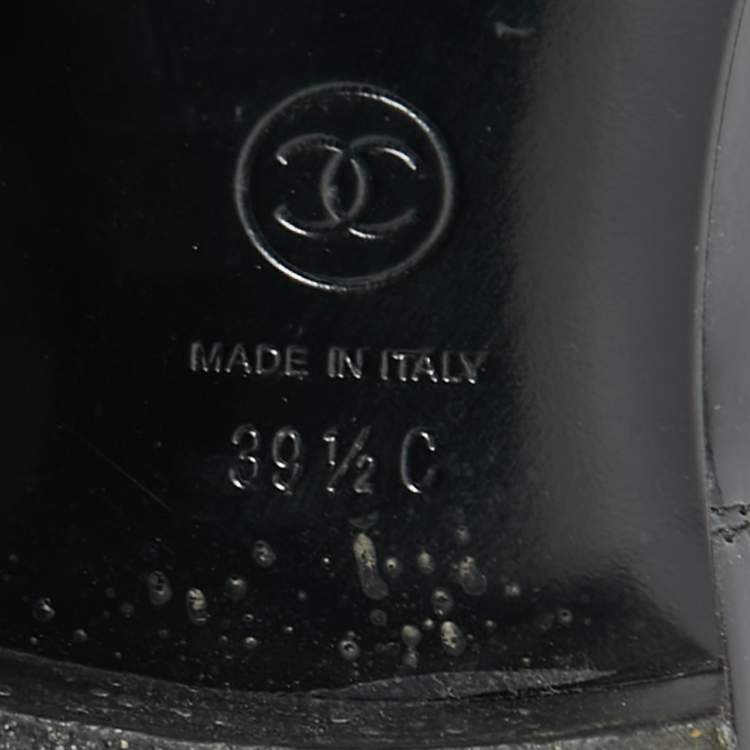 Pre Owned Chanel Black Patent Leather CC Chelsea Boots Size 39.5