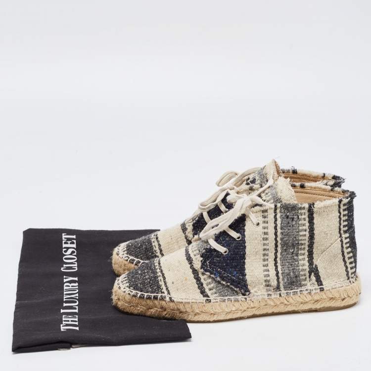 Pre Owned Chanel Black/white Knit Fabric Striped Lace-Up Espadrille Sneakers Size 39