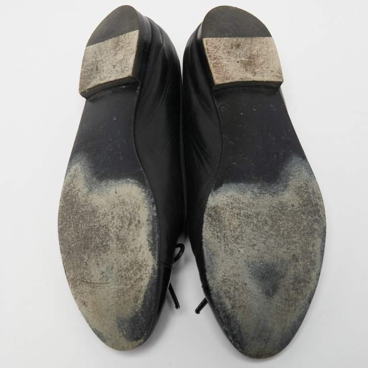 Pre Owned Chanel Black Leather and Patent CC Ballet Flats Size 37.5
