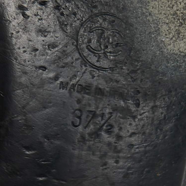 Pre Owned Chanel Black Leather and Patent CC Ballet Flats Size 37.5