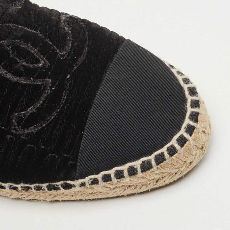 Pre Owned Chanel Black Velvet and Fabric CC Espadrille Flats Size 38