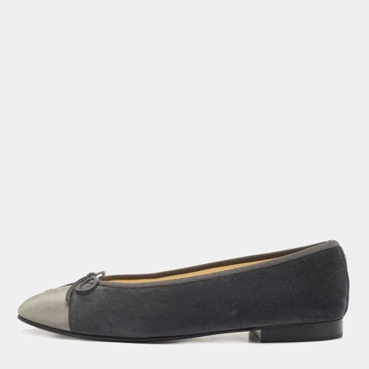 Chanel Grey Velvet and Canvas CC Cap Toe Ballet Flats Size 40 Chanel | The  Luxury Closet