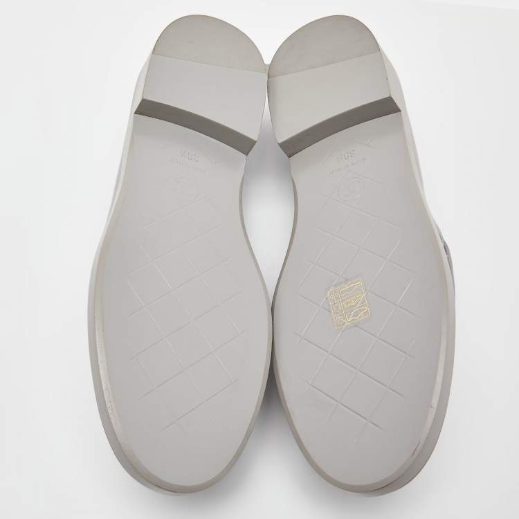 Pre Owned Chanel Grey Quilted Leather CC Turnlock Loafers Size 38.5