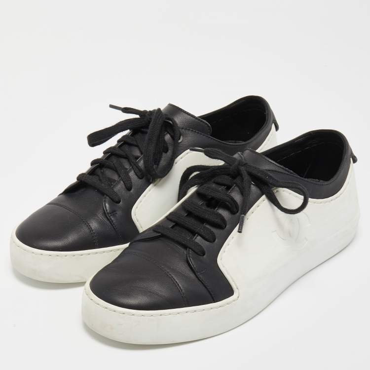 Chanel Black/White Rubber and Leather CC Low Top Sneakers Size 41