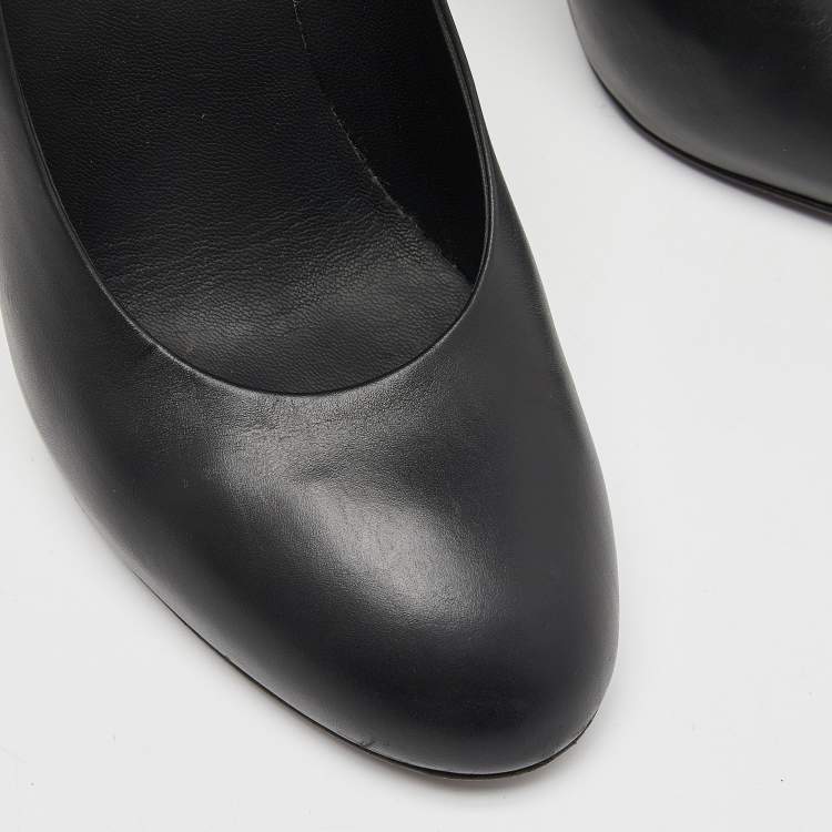Pre Owned Chanel Black Leather Chain Detail Heel Pumps Size 39