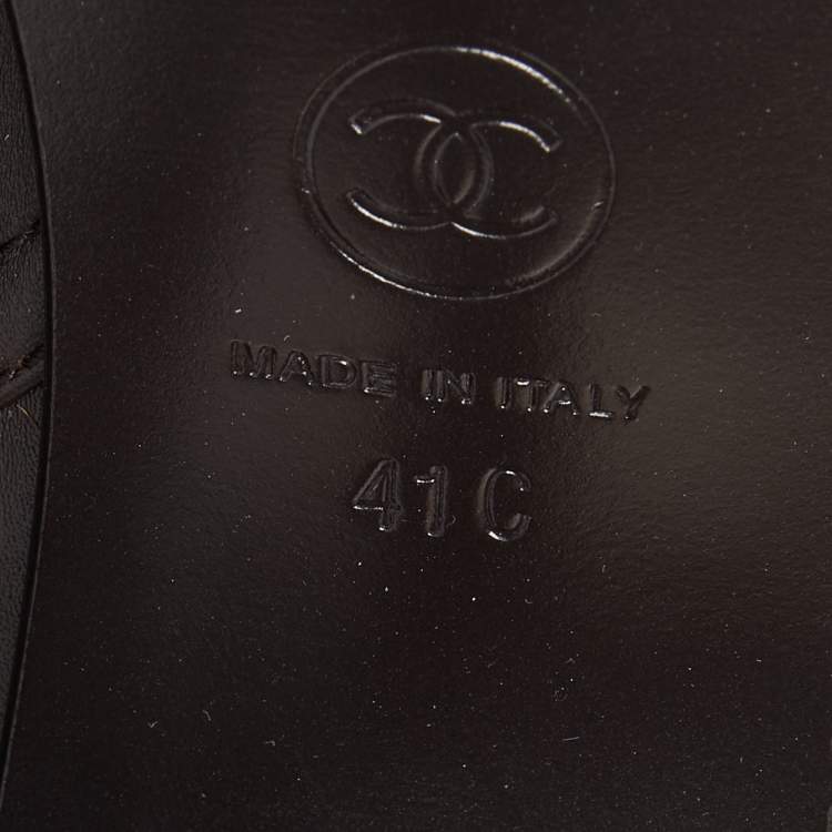 Pre Owned Chanel Black Leather CC Cap Toe Ankle Boots Size 41