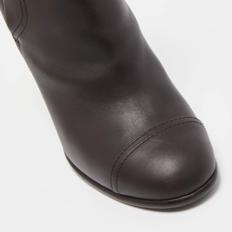 Pre Owned Chanel Black Leather CC Cap Toe Ankle Boots Size 41