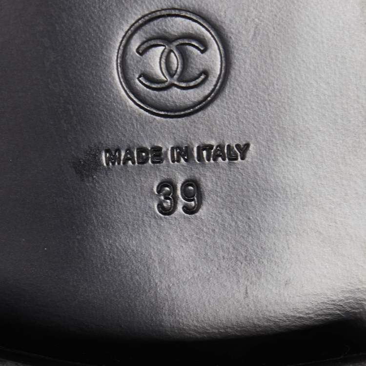 Pre Owned Chanel Black Quilted Leather CC Combat Boots Size 39