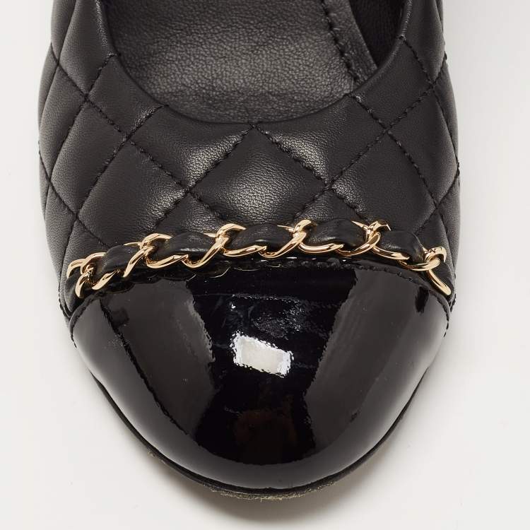 Pre Owned Chanel Black Quilted Leather CC Chain Cap Toe Pumps Size 38