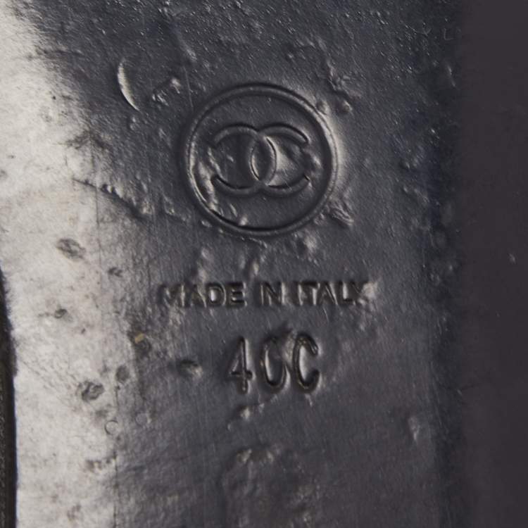 Pre Owned Chanel Black Leather Bow CC Cap Toe Ballet Flats Size 40