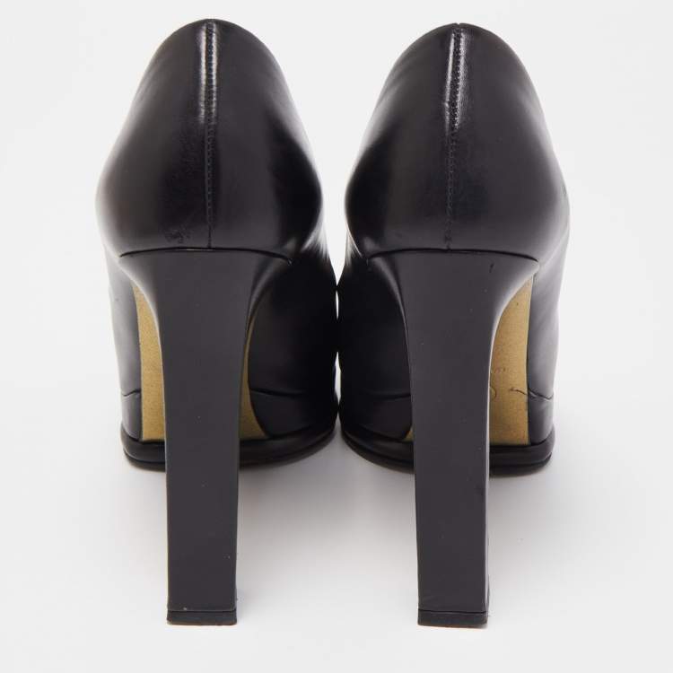 Pre Owned Chanel Black Leather CC Platform Pumps Size 36.5