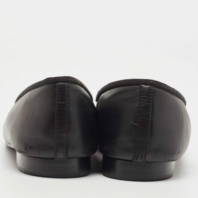 Pre Owned Chanel Black Patent and Leather CC Cap Toe Ballet Flats Size 39.5   