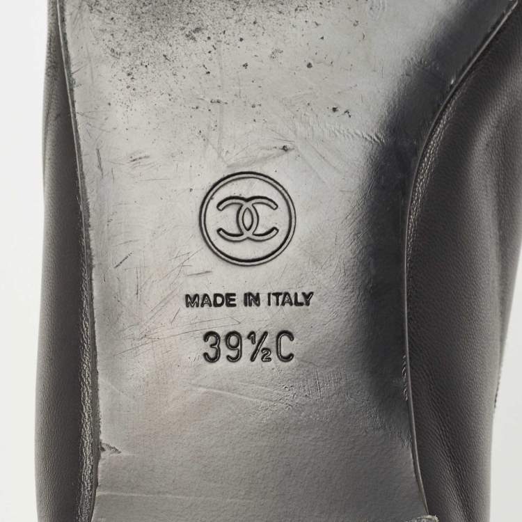 Pre Owned Chanel Black Patent and Leather CC Cap Toe Ballet Flats Size 39.5   