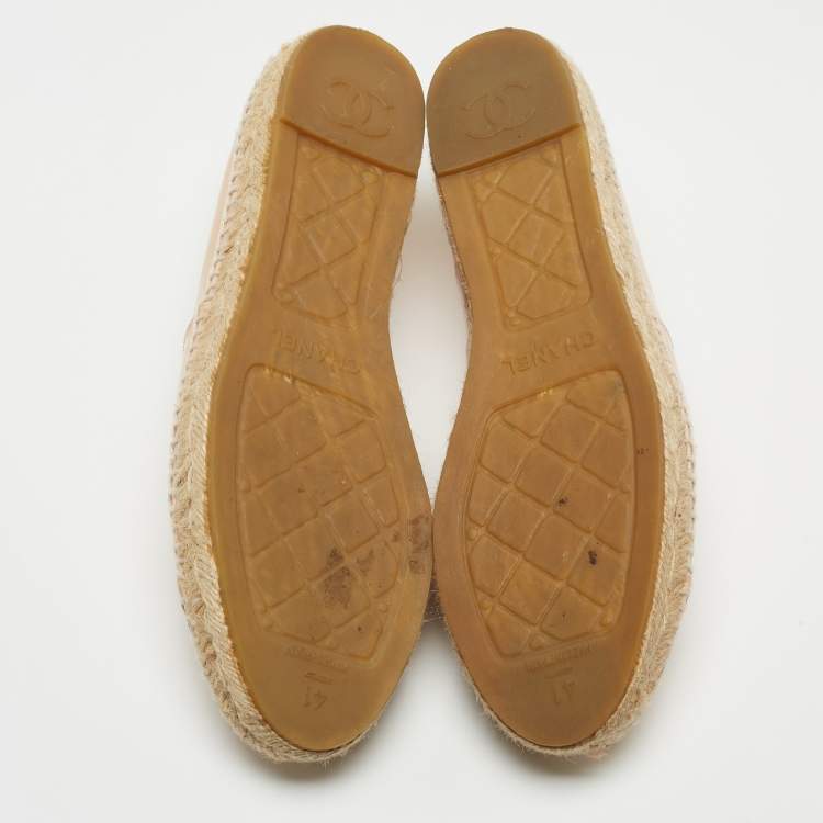 Pre Owned Chanel Beige Patent Cap Top CC Espadrille Flats Size 41