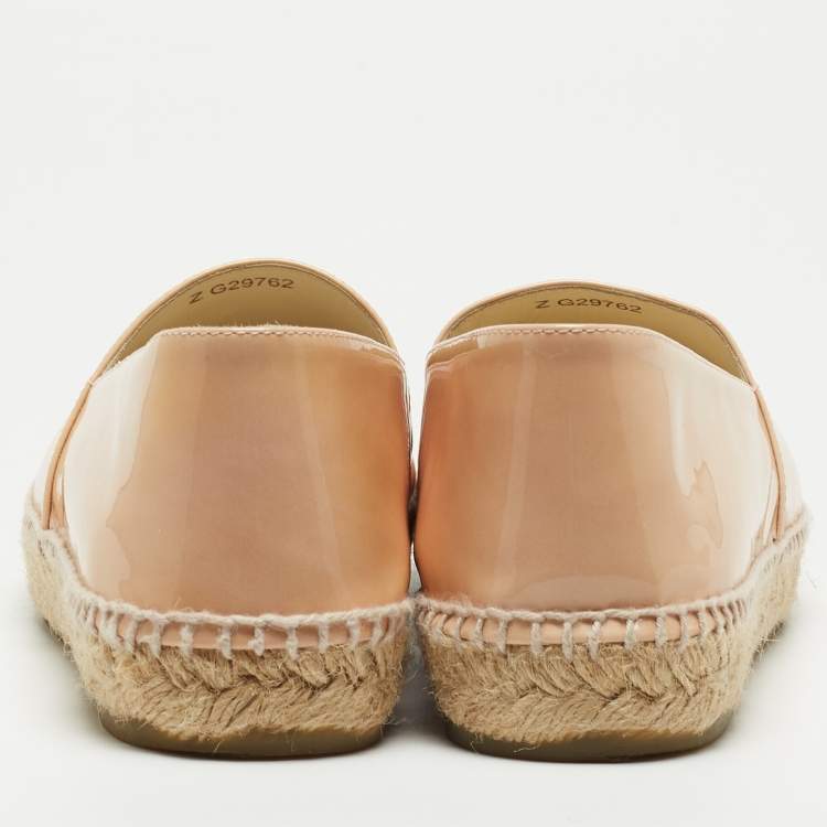 Pre Owned Chanel Beige Patent Cap Top CC Espadrille Flats Size 41