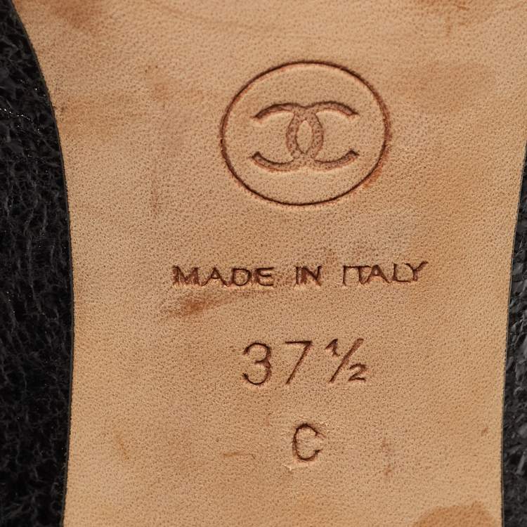 Pre Owned Chanel Black/Blue Crackled Leather Open Toe Pumps Size 37.5