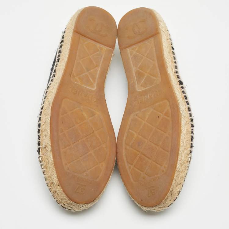 Pre Owned Chanel Multicolor Woven Fabric and Leather, CC Cap Toe Ballet Flats Size 37