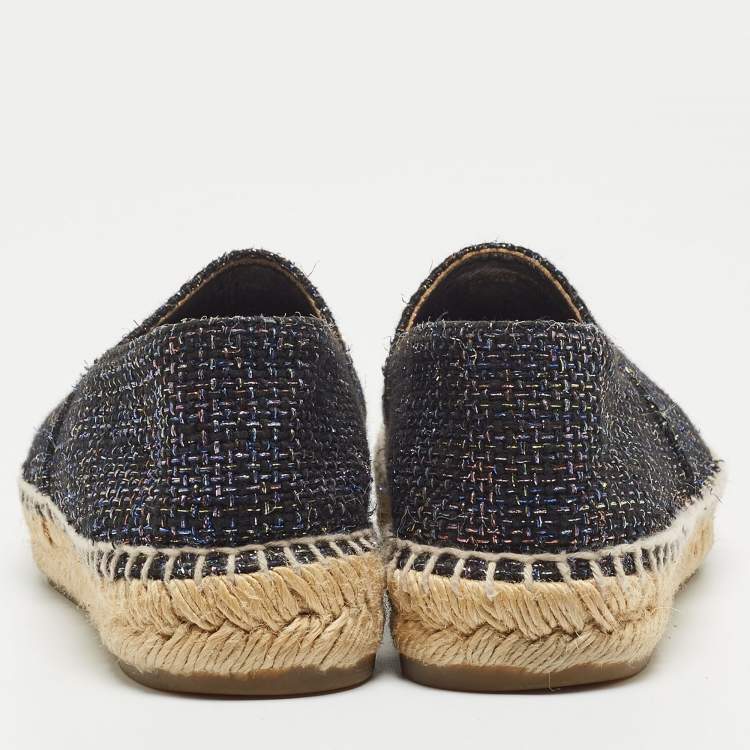 Pre Owned Chanel Multicolor Woven Fabric and Leather, CC Cap Toe Ballet Flats Size 37