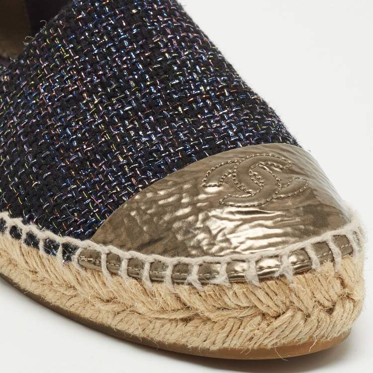 Pre Owned Chanel Multicolor Woven Fabric and Leather, CC Cap Toe Ballet Flats Size 37