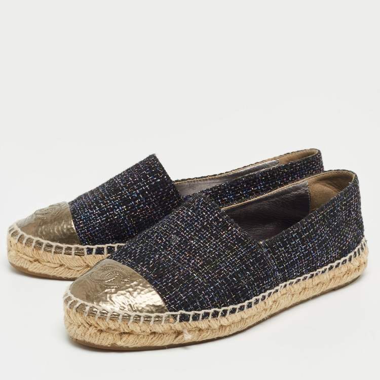 Pre Owned Chanel Multicolor Woven Fabric and Leather, CC Cap Toe Ballet Flats Size 37