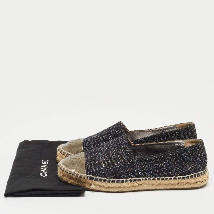 Pre Owned Chanel Multicolor Woven Fabric and Leather, CC Cap Toe Ballet Flats Size 37