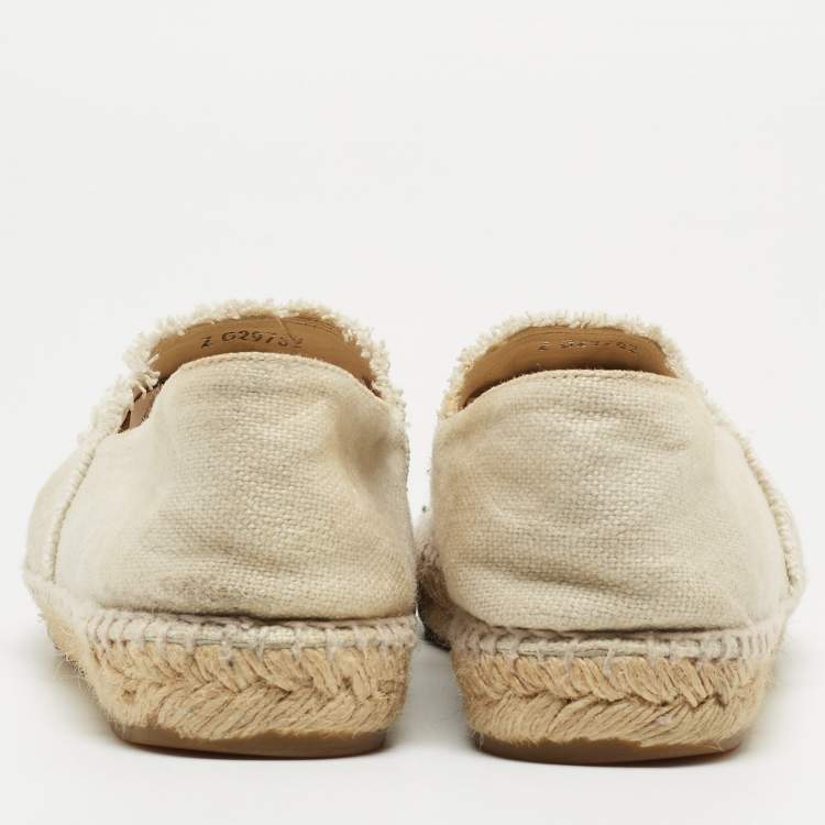 Pre Owned Chanel Cream Canvas CC Cap Toe Espadrille Flats Size 41