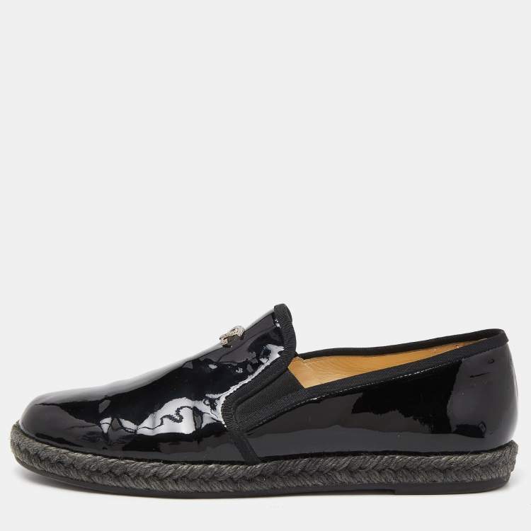 Pre Owned Chanel Black Patent Leather Flattie CC Logo Espadrille Loafers Size 38