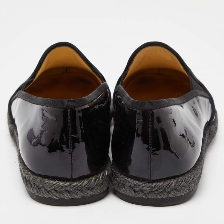 Pre Owned Chanel Black Patent Leather Flattie CC Logo Espadrille Loafers Size 38