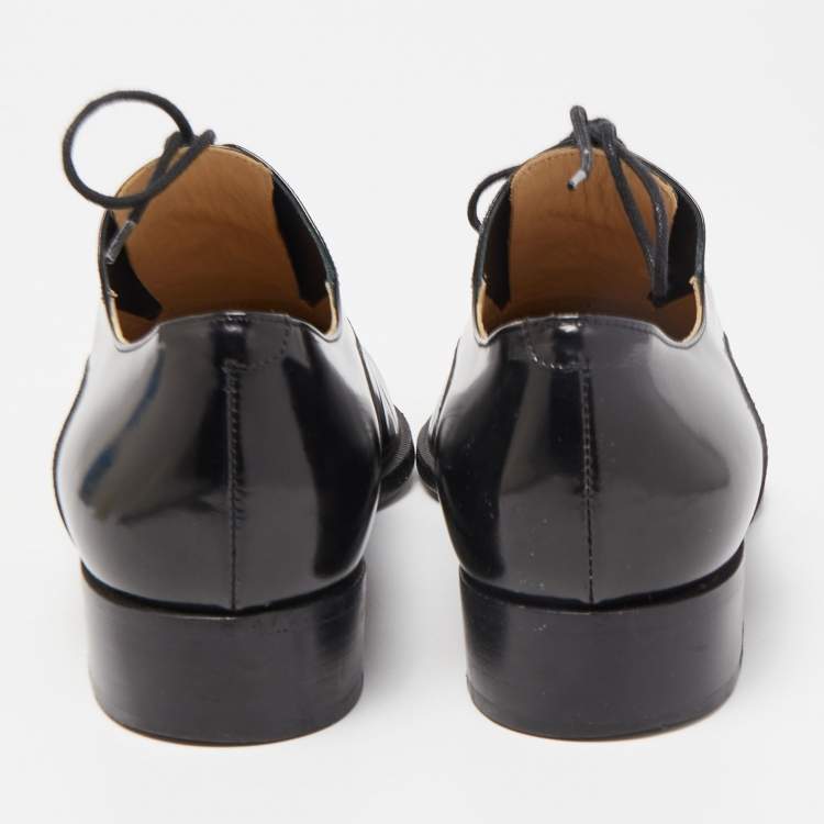 Pre Owned Chanel Black Leather Lace Up Oxfords Size 37.5