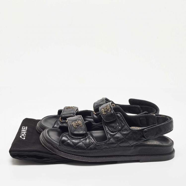 Pre Owned Chanel Black Quilted Leather CC Dad Sandals Size 39.5