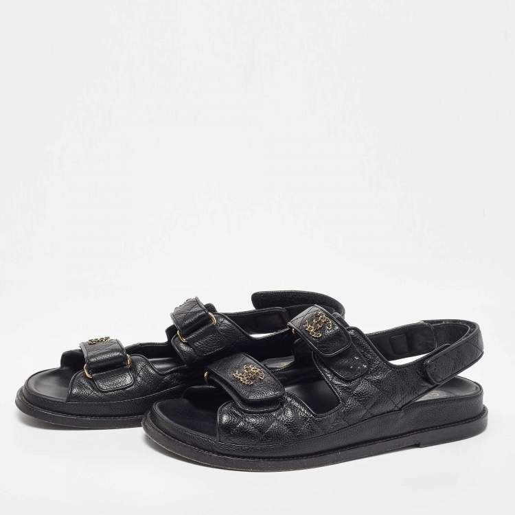 Chanel Black Quilted Leather CC Dad Sandals Size 39.5 Chanel