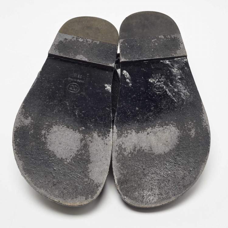 Pre Owned Chanel Black Quilted Leather CC Dad Sandals Size 39.5