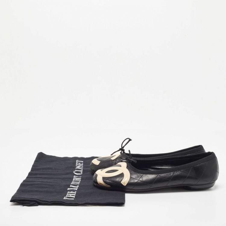 Pre Owned Chanel Black Quilted Leather CC Ligne Cambon Ballet Flats Size 36.5