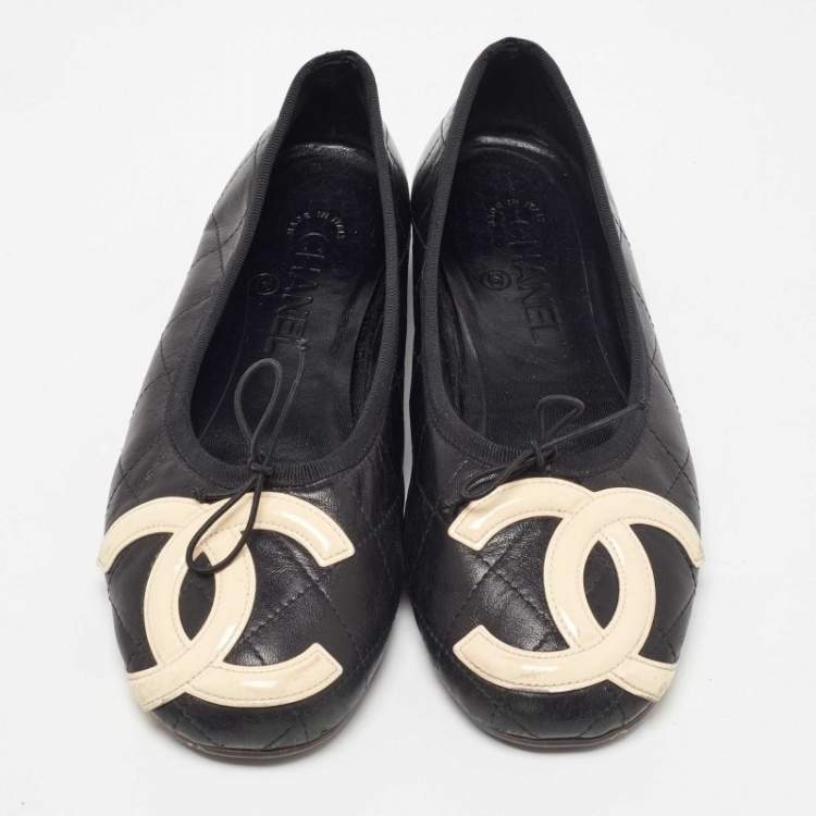 Pre Owned Chanel Black Quilted Leather CC Ligne Cambon Ballet Flats Size 36.5