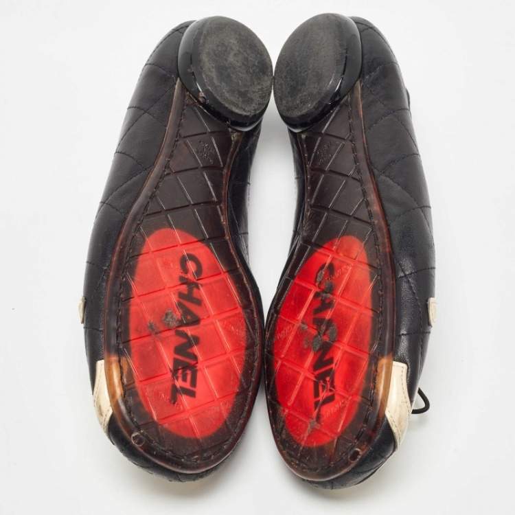 Pre Owned Chanel Black Quilted Leather CC Ligne Cambon Ballet Flats Size 36.5