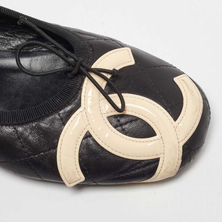 Pre Owned Chanel Black Quilted Leather CC Ligne Cambon Ballet Flats Size 36.5