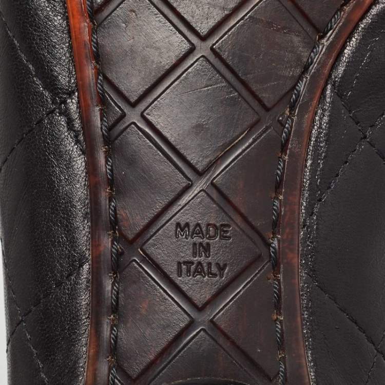 Pre Owned Chanel Black Quilted Leather CC Ligne Cambon Ballet Flats Size 36.5
