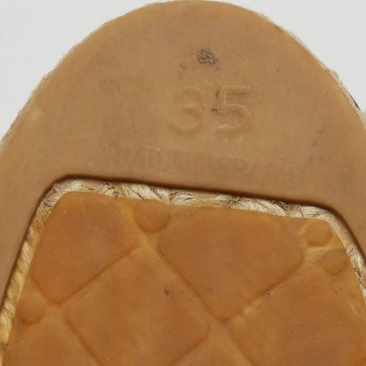 Pre Owned Chanel Green/Black Leather CC Espadrille Flats Size 35