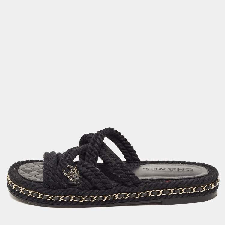 Chanel Black Rope CC Chain Link Slides Size 40 Chanel | The Luxury Closet