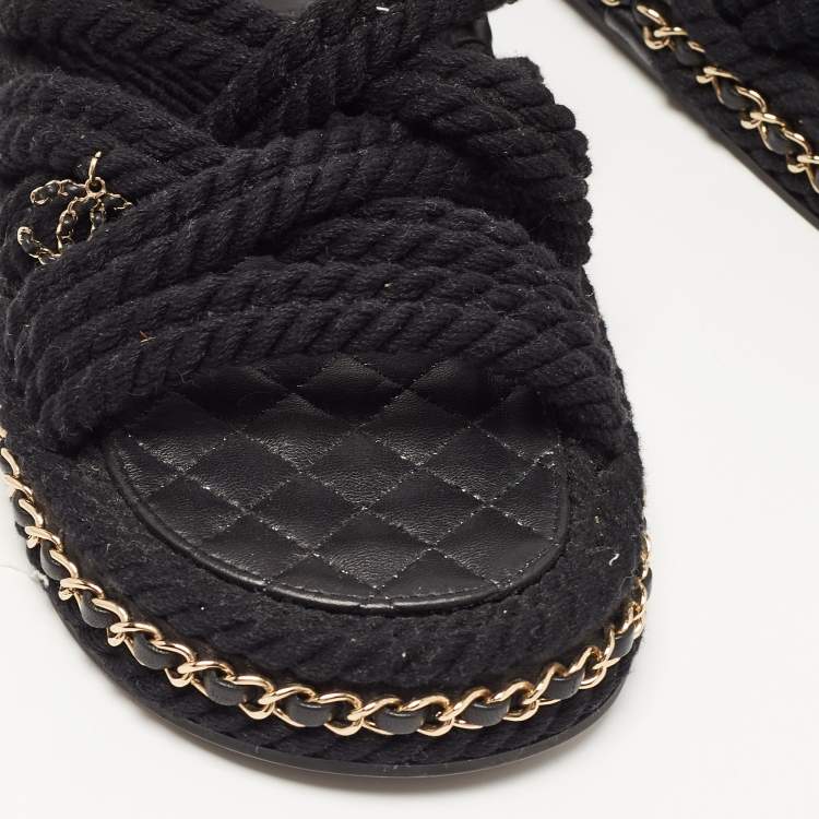 Pre Owned Chanel Black Rope CC Chain Link Slides Size 40