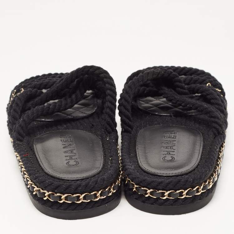 Pre Owned Chanel Black Rope CC Chain Link Slides Size 40