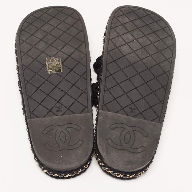 Pre Owned Chanel Black Rope CC Chain Link Slides Size 40