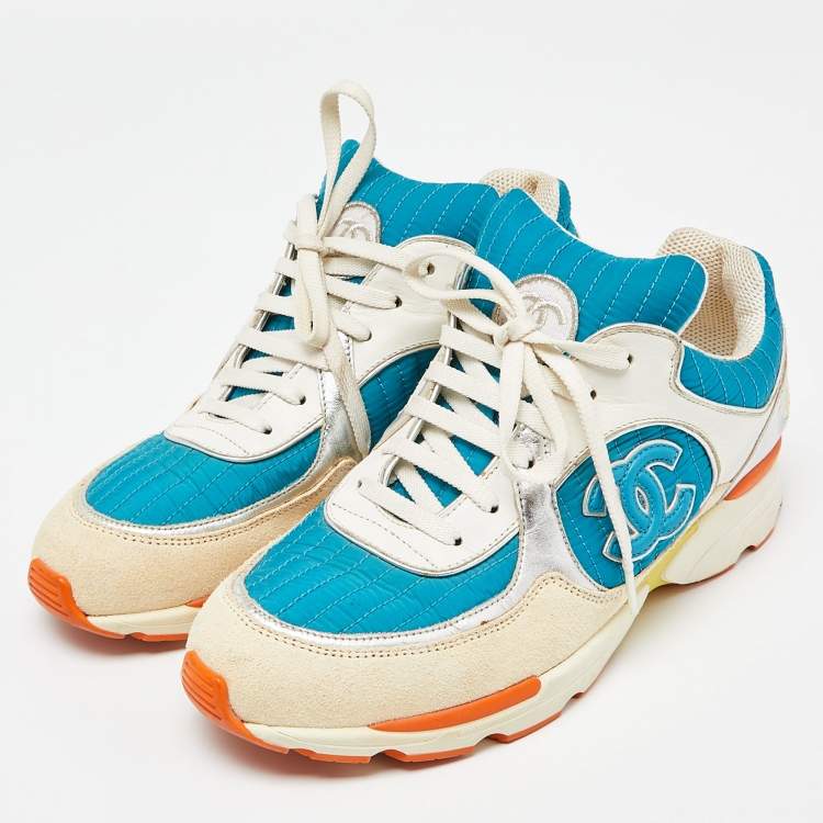 Pre Owned Chanel Multicolor Suede and Nylon Low Top Sneakers Size 39.5