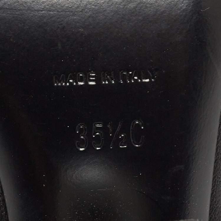 Pre Owned Chanel Black Leather Faux Pearl Open Toe Ankle Booties Size 35.5