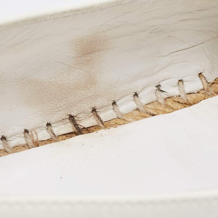 Pre Owned Chanel White//Black Patent Leather Crystal Embellished CC Espadrille Flats Size 40