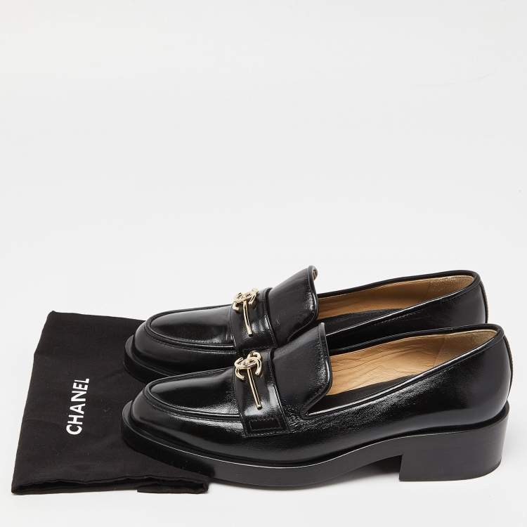 Pre Owned Chanel Black Leather CC Loafers Size 38