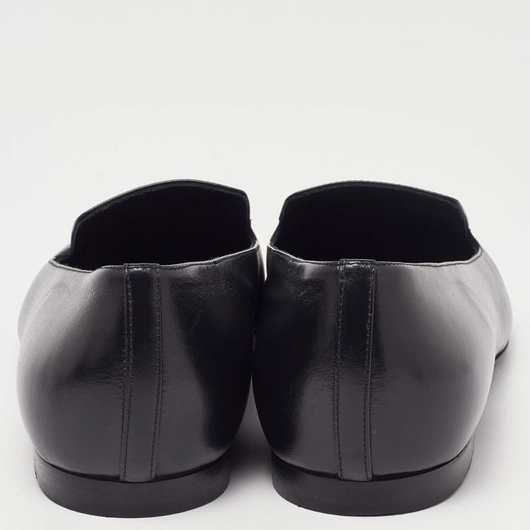 Pre Owned Chanel Black Leather CC Loafers Size 38.5