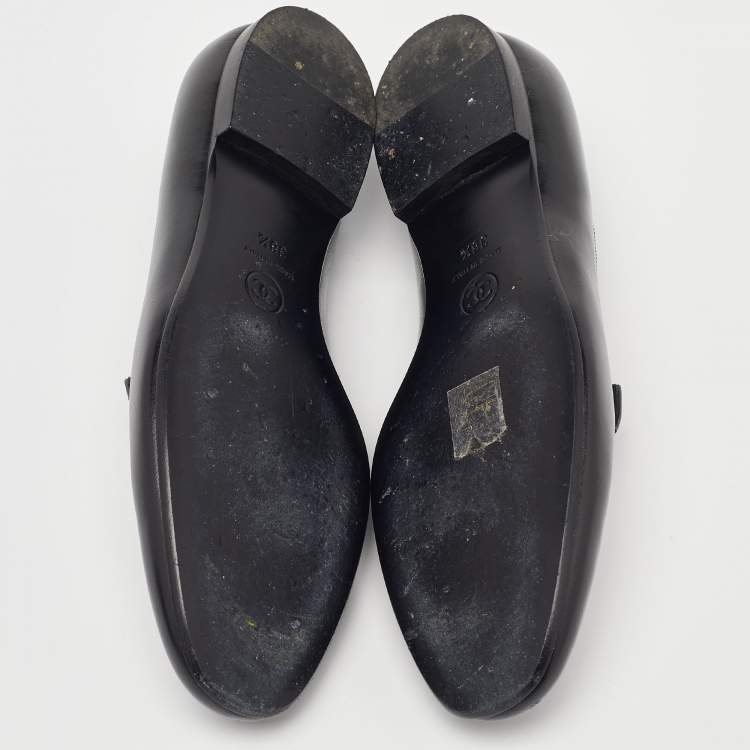 Pre Owned Chanel Black Leather CC Loafers Size 38.5