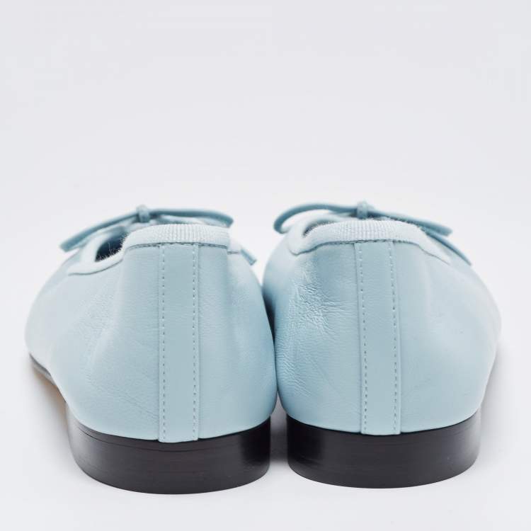 Pre Owned Chanel Blue/Black Leather CC Cap Toe Ballet Flats Size 36